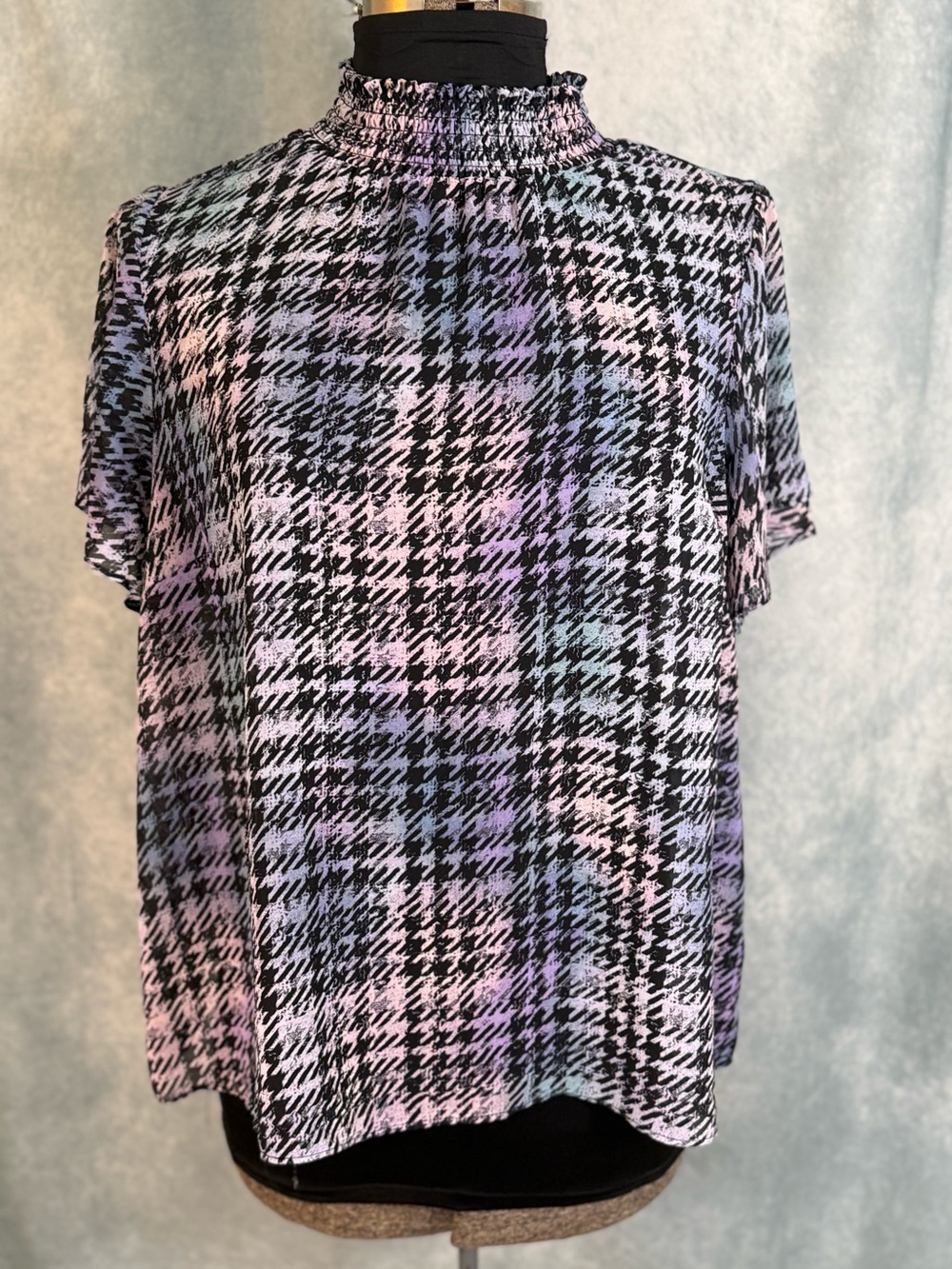 Torrid Smocked Neck Plaid Top - Pastel Pink & Blue plus size